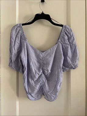Lilac Puff-Sleeve Ruched Front Top